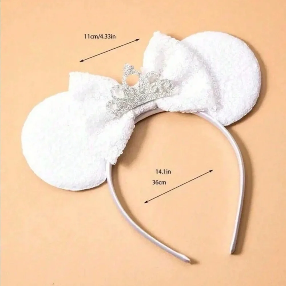 White Sequin Mouse Ears Wedding Bride Castle Headband New